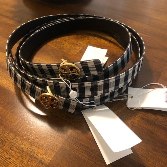 NWT $198 Tory Burch REVERSIBLE Belt in Black Leather and Gingham -Various Sizes! - Picture 6 of 11